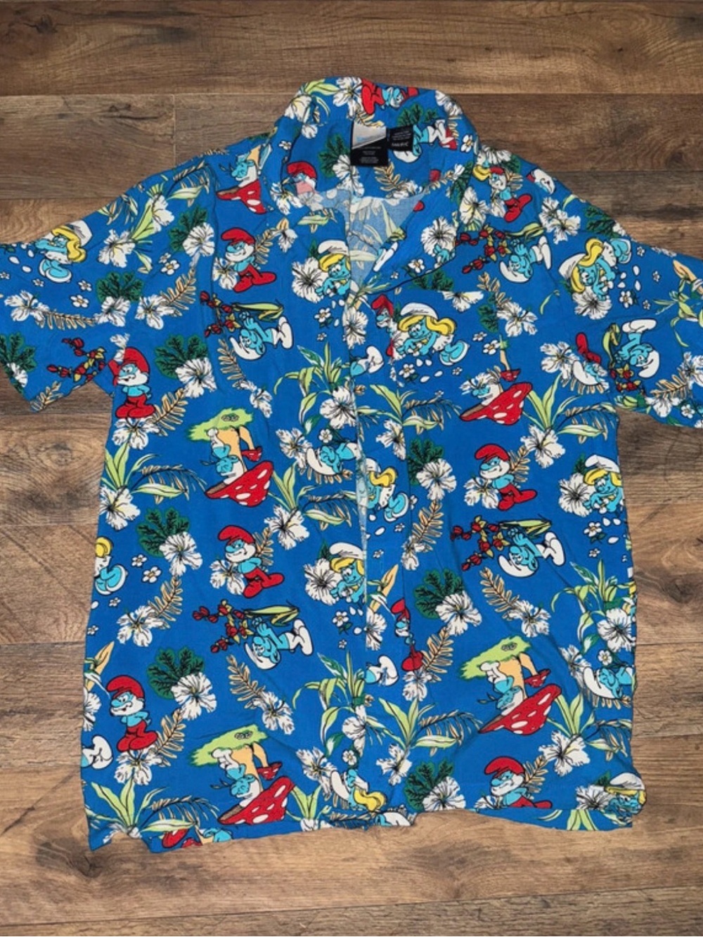 Blue Novelty Smurf Print Short-Sleeve Shirt